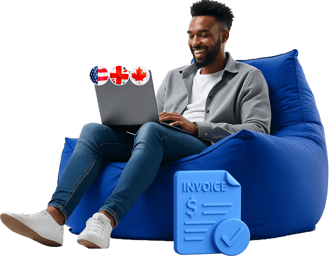 Business person with laptop and invoice icon